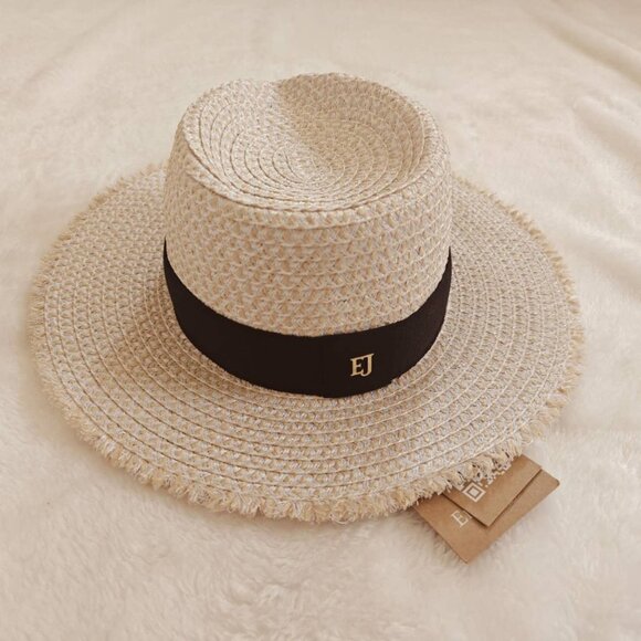 NWT Eric Javits Fringe Pinch Straw Fedora Hat Packable Women’s - Picture 6 of 9